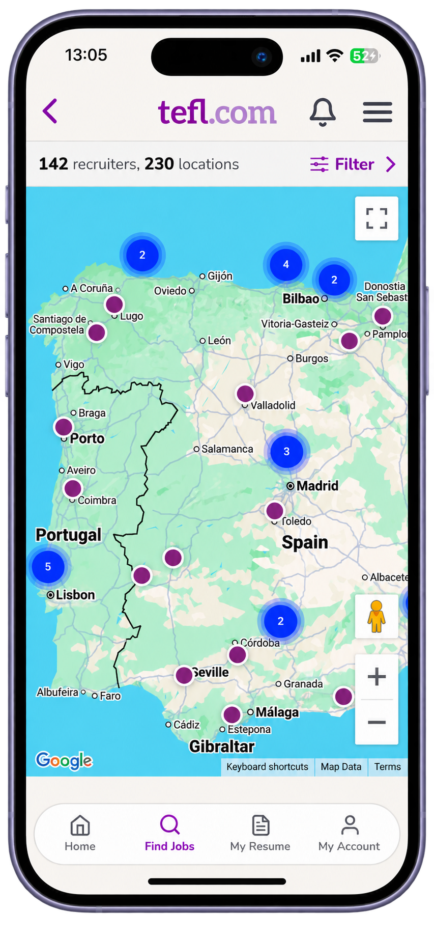 tefl.com Job Map screen