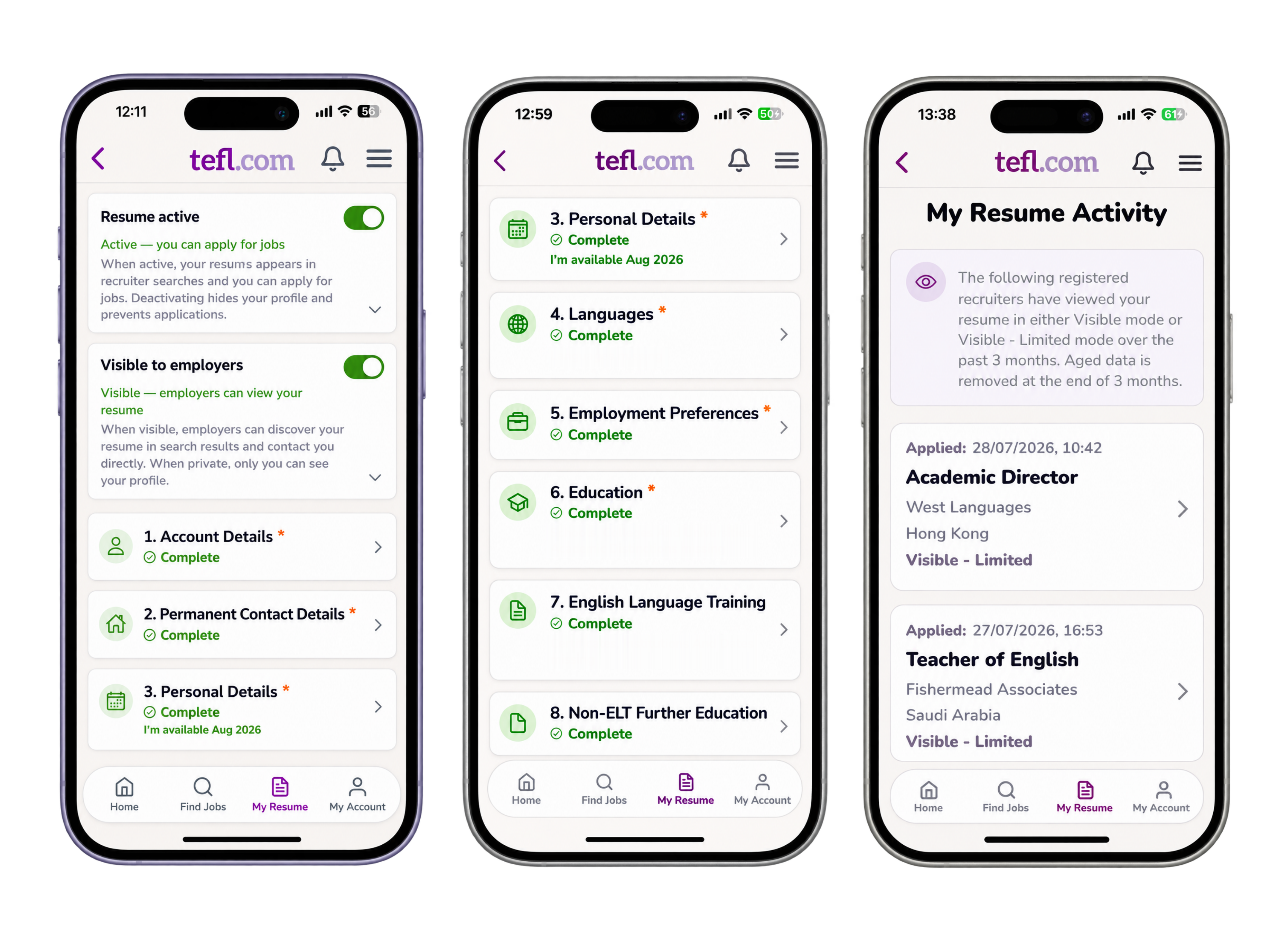 tefl.com Resume progress and privacy screens